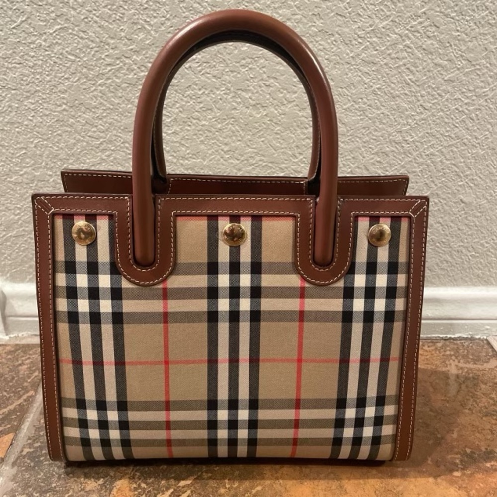 Burberry Title Baby Tote Vintage House Check Canvas Shoulder Bag